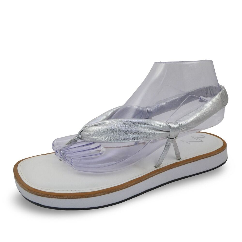 27 EDIT Naturalizer Women's US 8 Gwenna Slingback Leather Sandal Silver NWOB